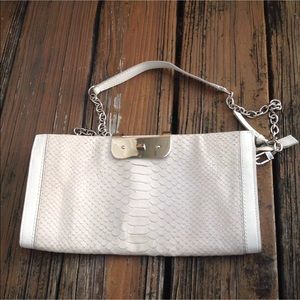 DVF Diane Von Furstenberg Cream Python Leather Snake Bag Purse Clutch Silver